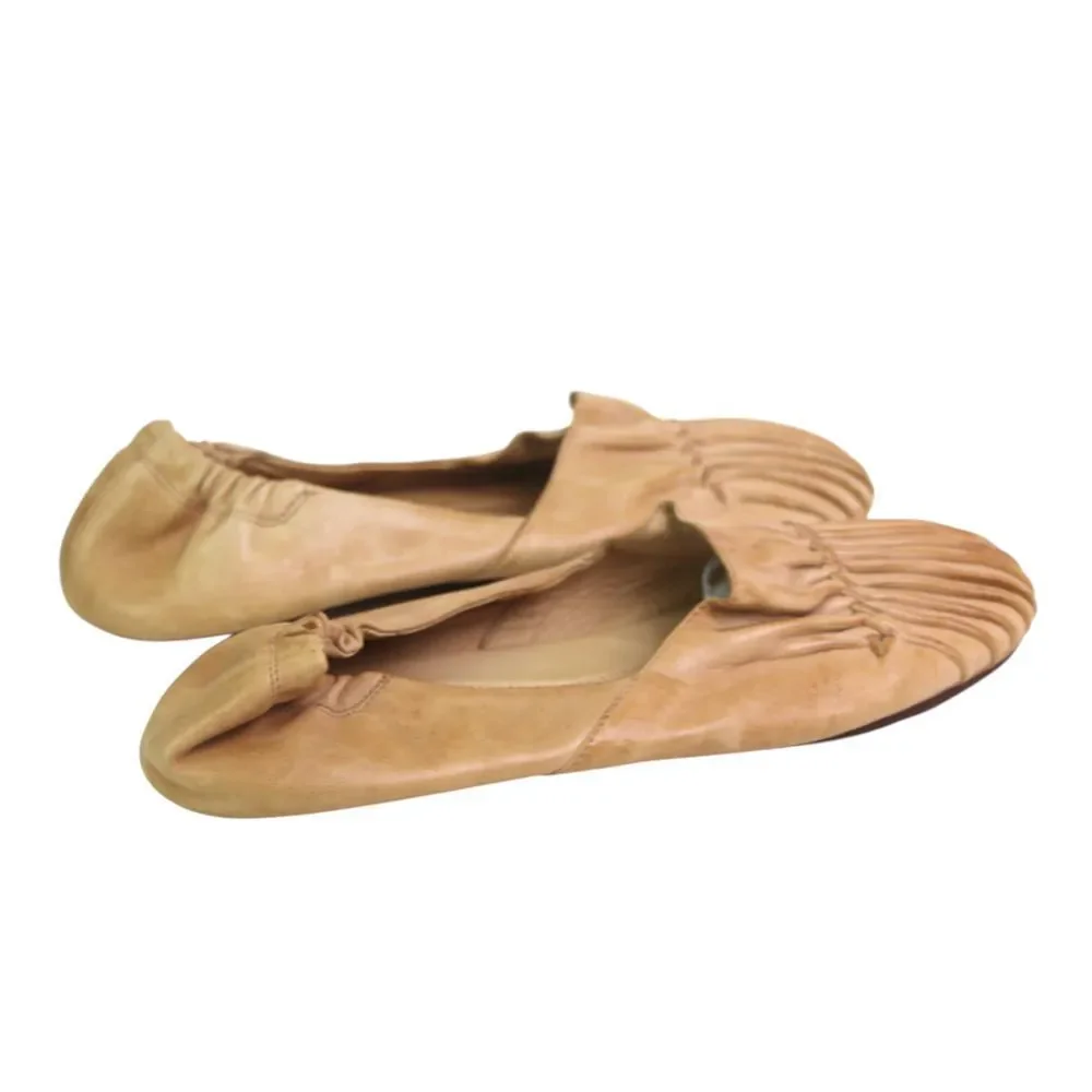 Chocolat Blu TAN BROWN REAL LEATHER FLAT ROUND TOE BALLET SLIP ON SHOES Sz 9.5